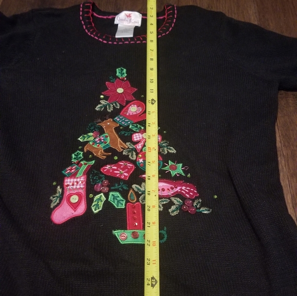 Ugly Christmas Sweater Quacker Factory L Christmas Tree Black Long Sleeve - Picture 9 of 15